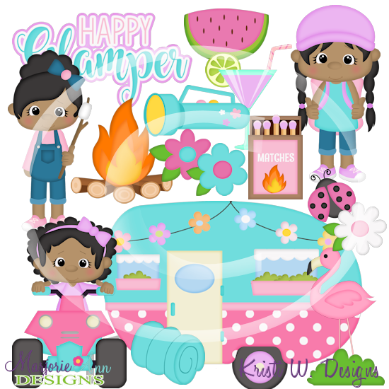 Glamping Trip Dark Skin SVG Cutting Files/Paper Piecing+Clipart - Click Image to Close